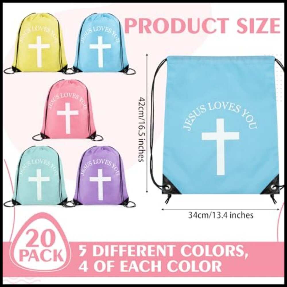 Pastel Drawstring Backpack Bulk Set Religious Gif… - image 2